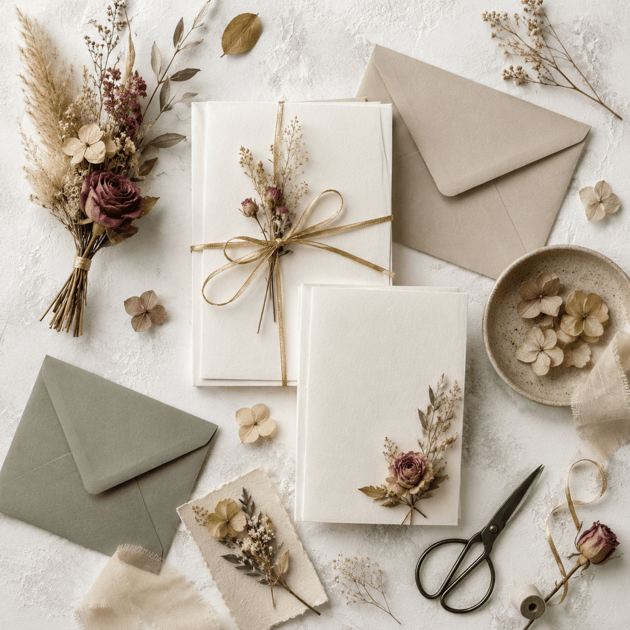 Dried Floral Card Set mood board of craft materials